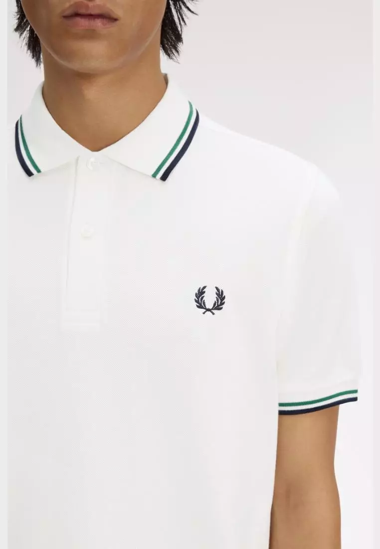 Fred Perry M3600 The Twin Tipped Fred Perry Shirt (Snow White / Sports Green / Navy)