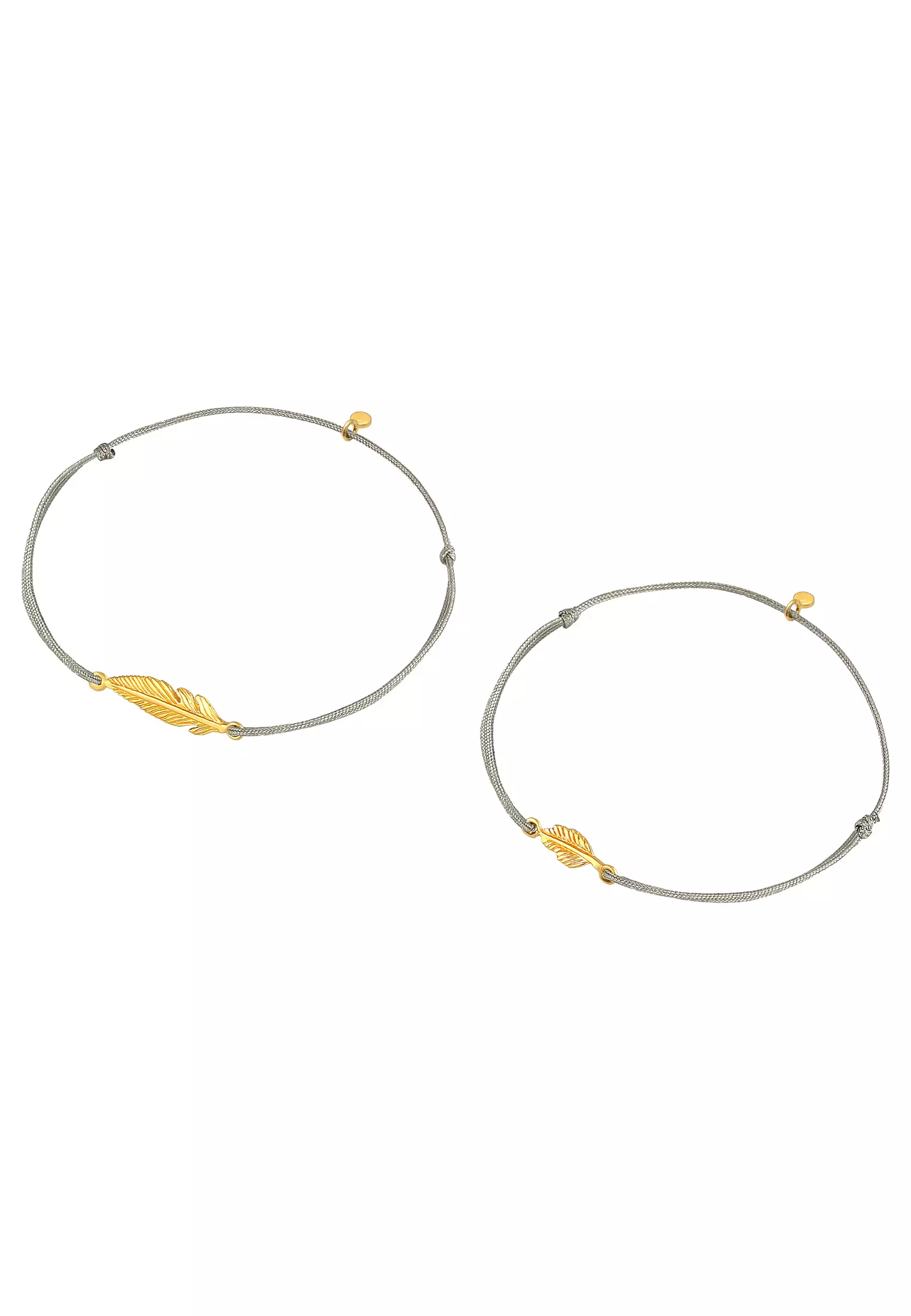 Bracelet Mother Child Set Feather Nylon Grey Adjustable Gold Plated