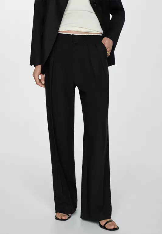Contrast-Trim Pleated Trousers
