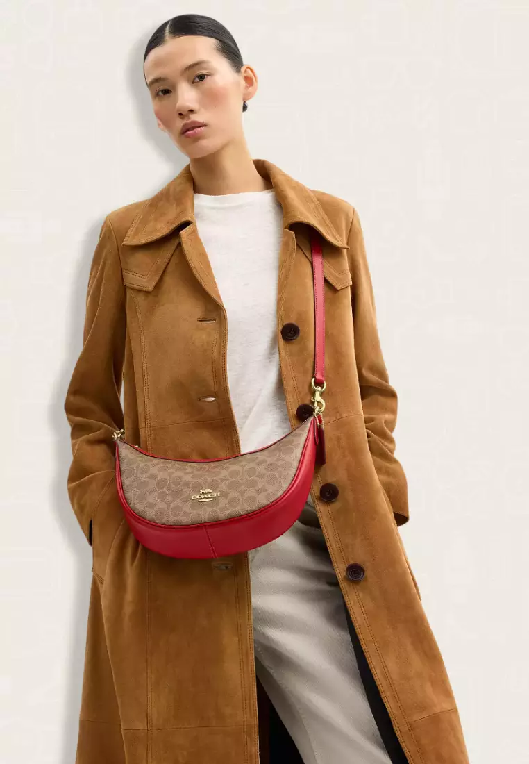 Coach Aria Shoulder Bag In Signature Canvas Tan Carnation