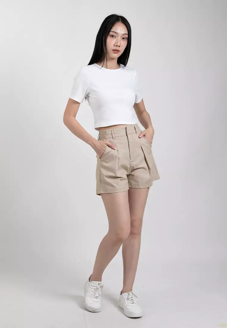 Forest Ladies Casual Knit Crop Top Women Crop T-Shirt - 822357-02White