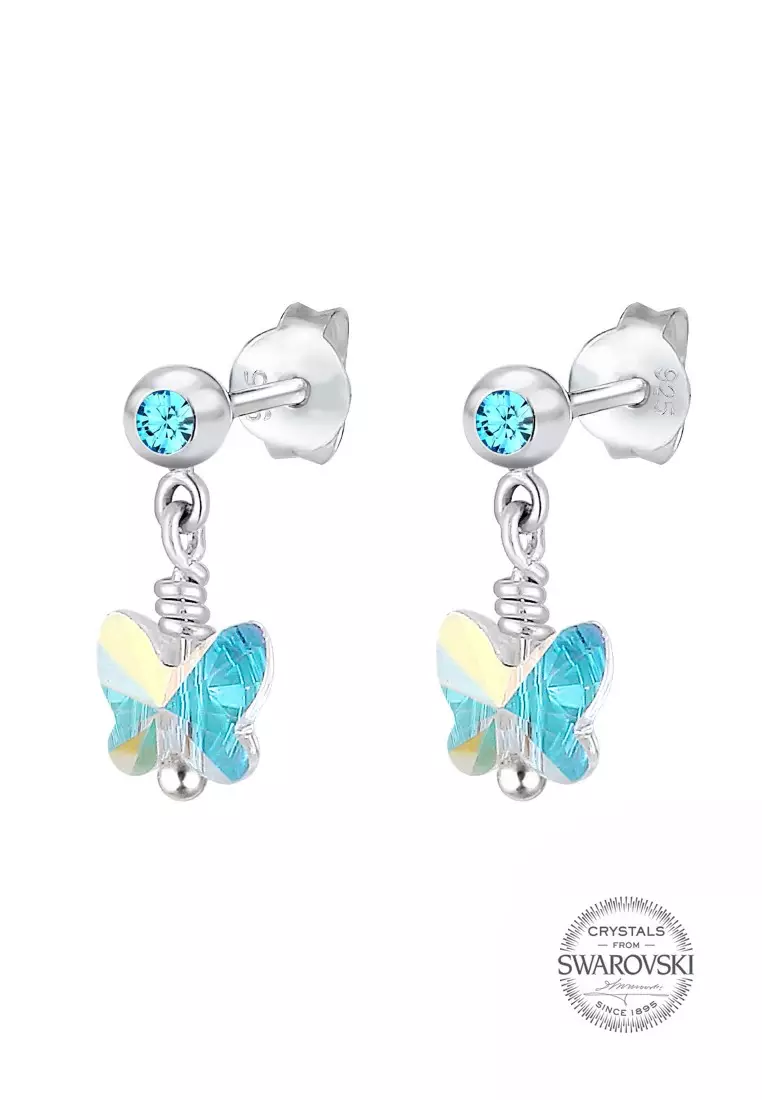 Perhiasan Anak Perak Asli - Silver Anting  Butterfly Swarovski® Crystal