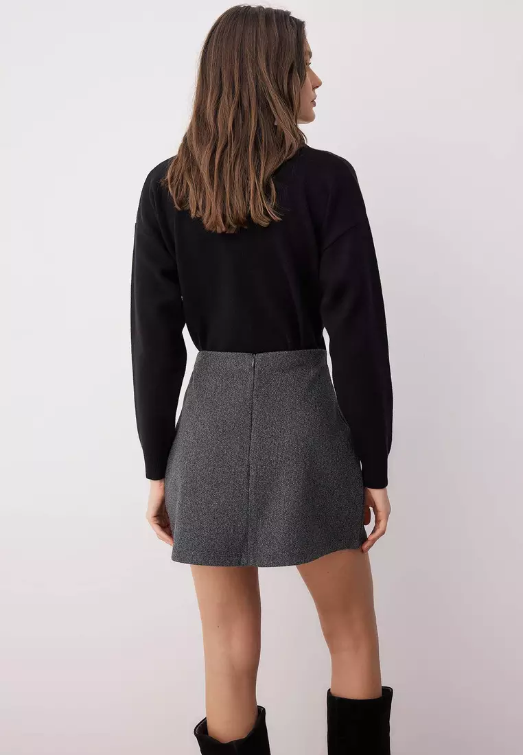 Anthracite Cashmere Bell Cut Knitted Mini Skirt