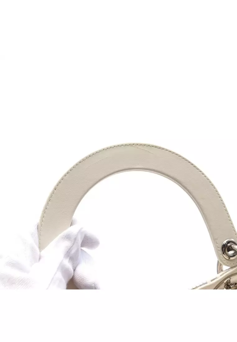 Pre-Loved Christian Dior lady dior Handbag leather off white Silver gold 2WAY