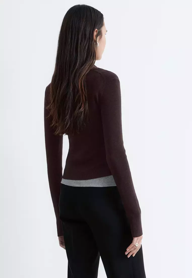 Rib-Knit Merino Wool Polo Top