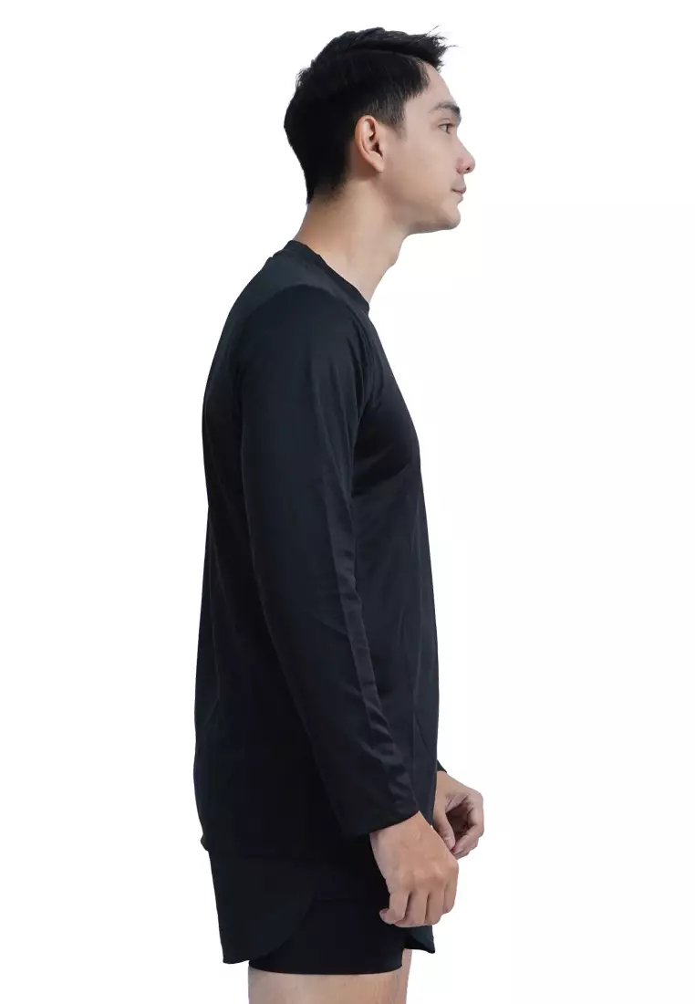 Tiento Kaos Running Dry Fit Lengan Panjang Baju Olahraga Pria Lari Gym Fitness Black