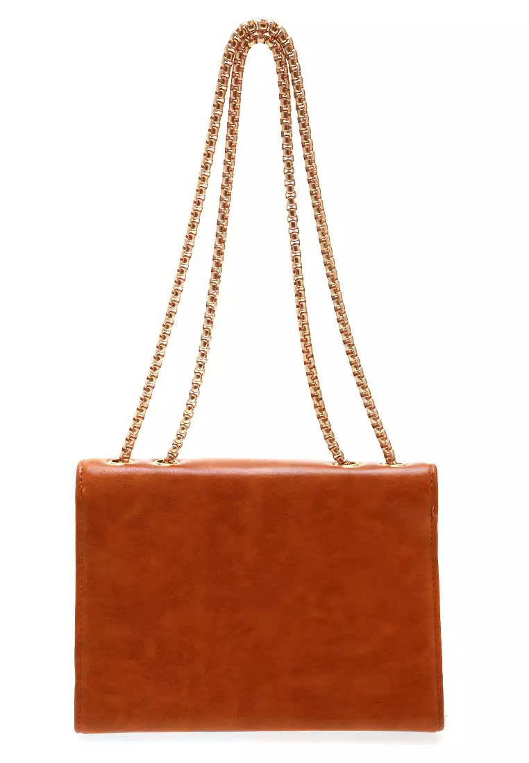 Veniqa Slingbag Wanita Tali Rantai Motif Polos High Quality Premium - Mocca