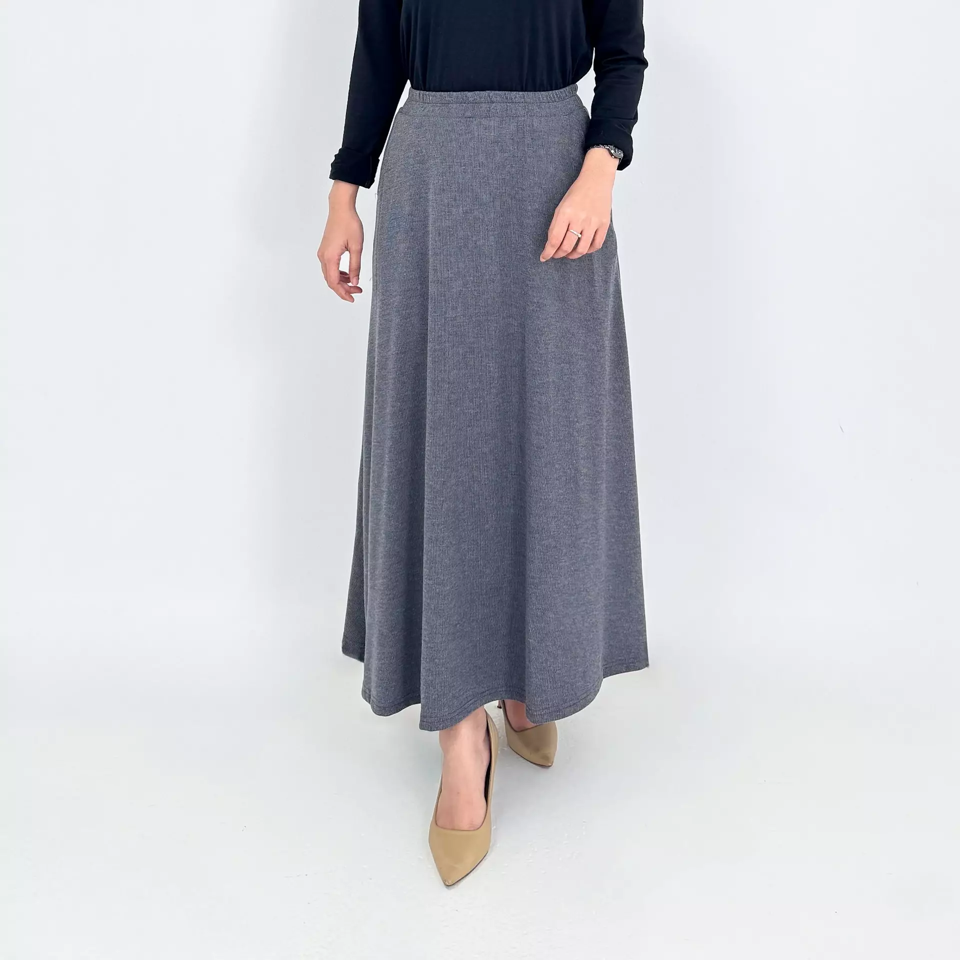 Longskirt Knit Ani [ABU ABU] Rok Panjang Wanita Maxi