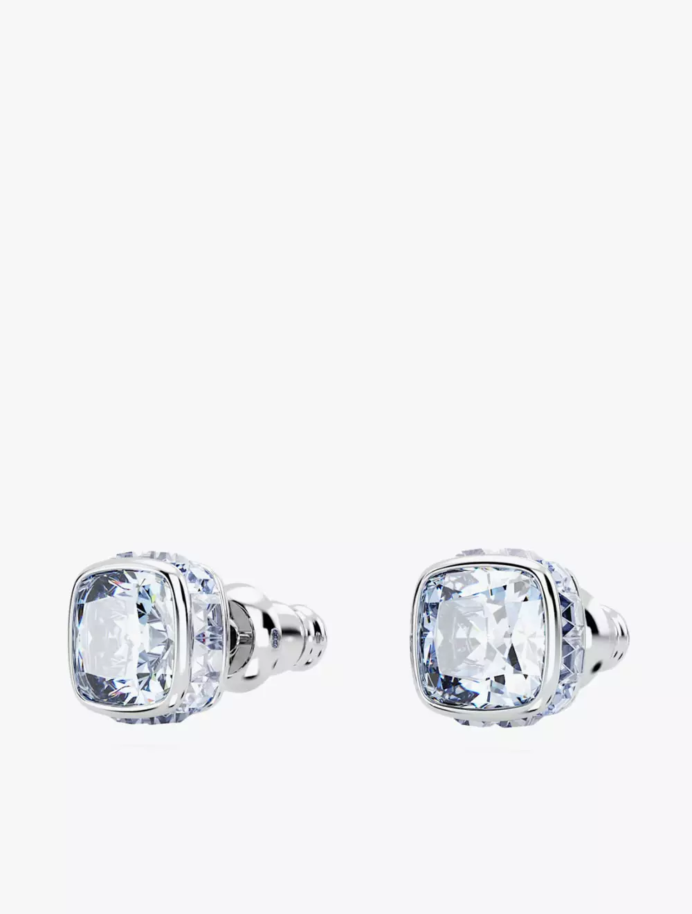 Birthstone Stud Earrings, Square Cut, March, Blue, Rhodium Plated - Blue