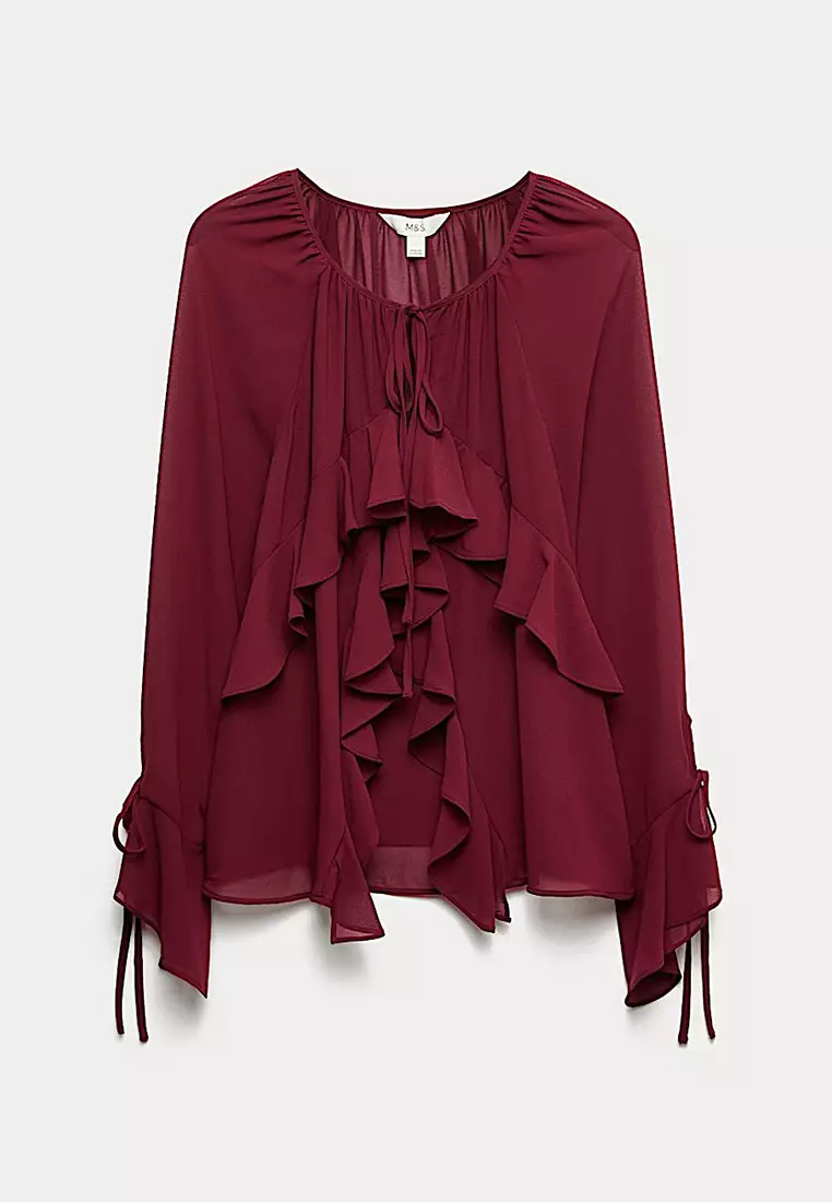 Tie Neck Ruffle Blouse