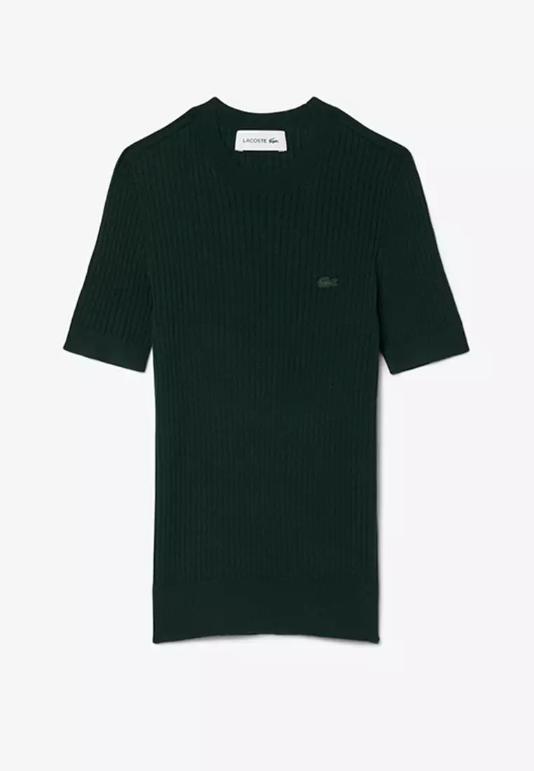 Short Sleeved Merino Wool Rib Knit Sweater