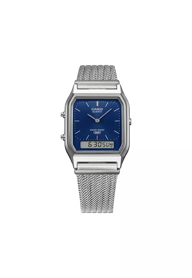 AQ-230EM-2A Unisex Analog-Digital Watch Mesh Stainless Steel Band