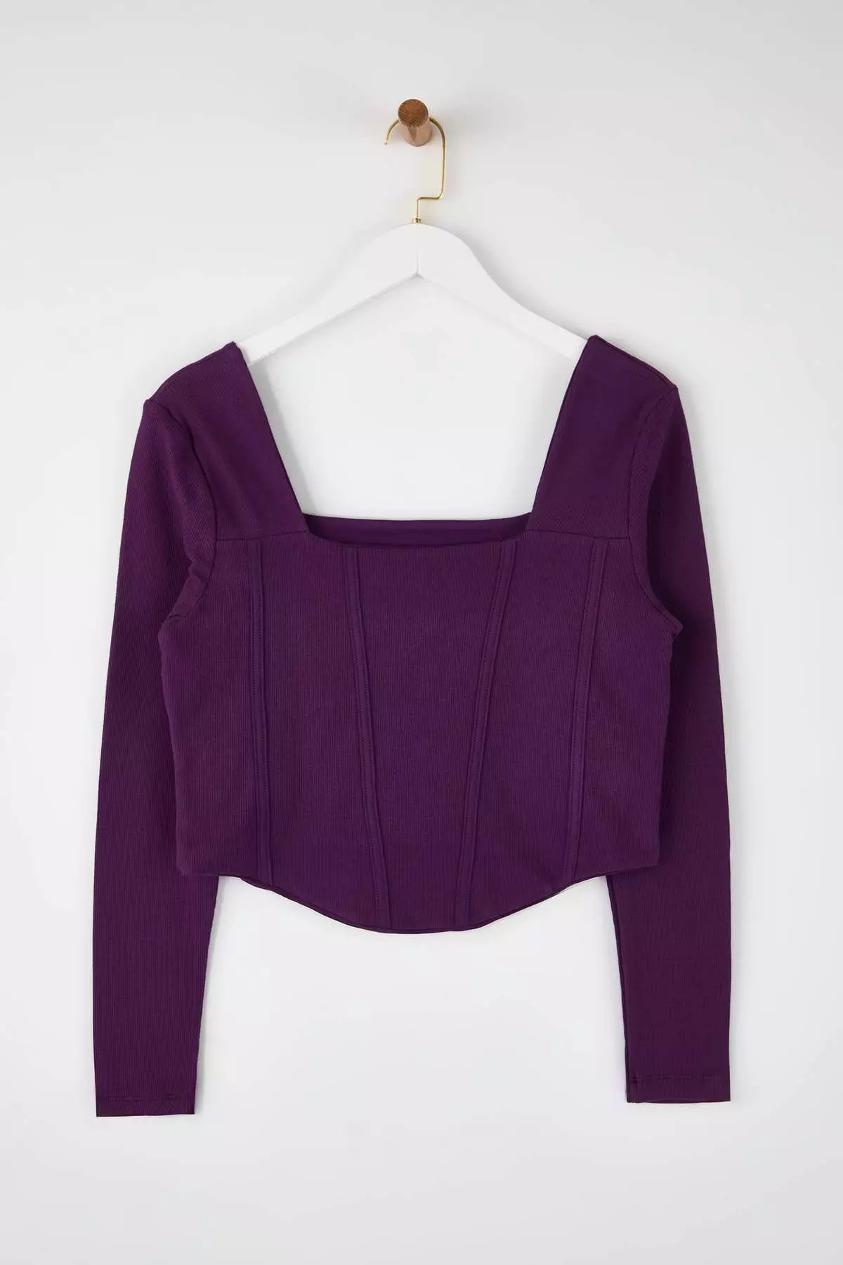 Purple Twill Piping Detailed Knitted Oversize Blouse Tbbaw23Af00118
