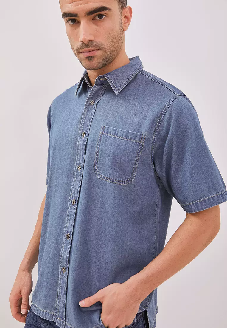 DUST Kemeja Denim Arian Medium Light Blue (DM.1448)