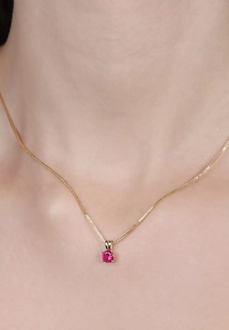 Birthstone Round Pendants- July Ruby 18k Gold