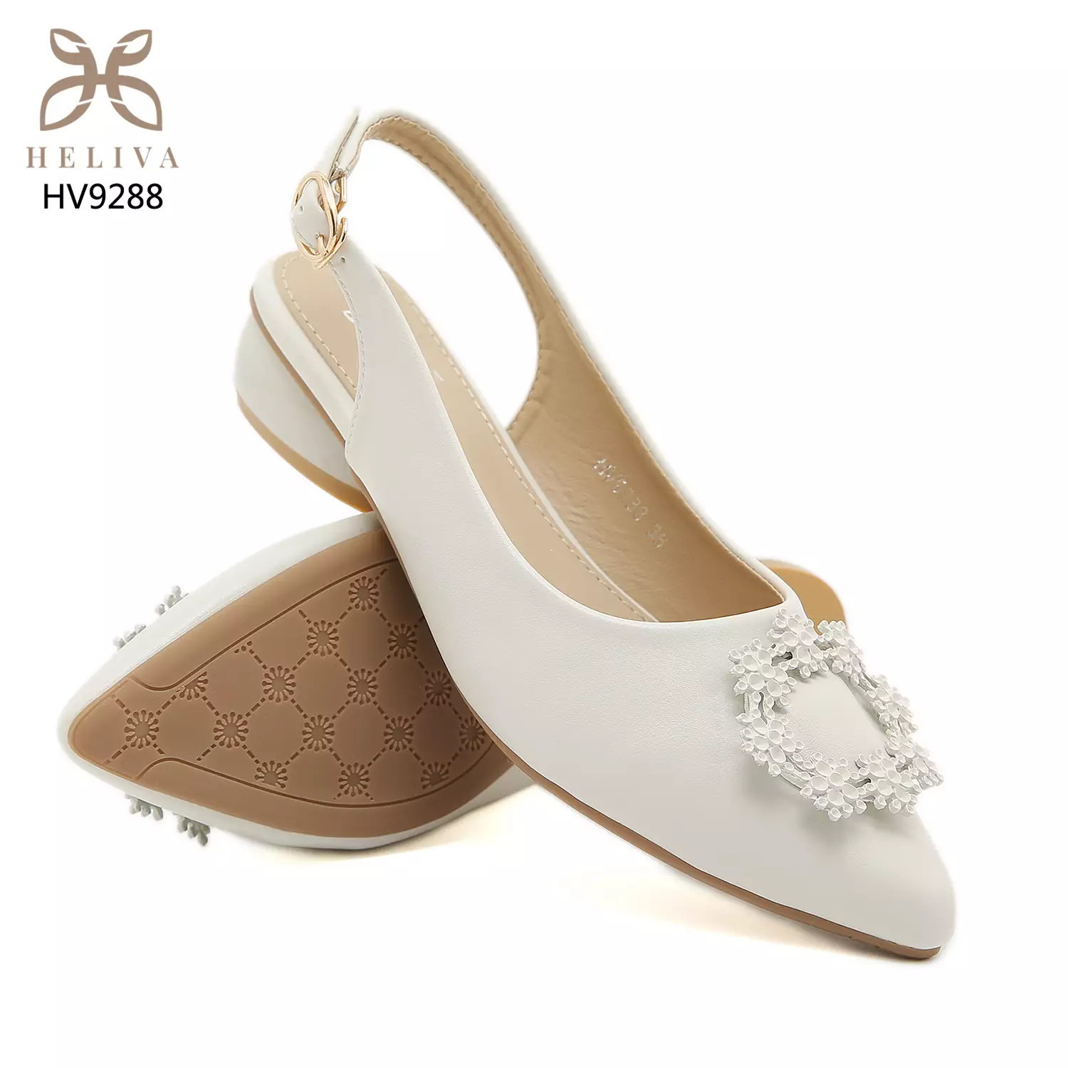 Heliva Rebecca Mules Shoes Sling Back  Frame Metal  Flower Sol 3cm HV9288