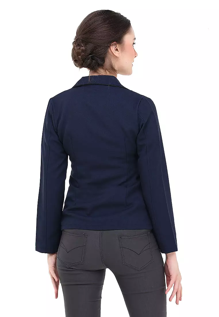 Qemsya Jas Blazer Wanita Korean Style Formal Longsleeve Suit Material Polyester ORIGINAL - Navy