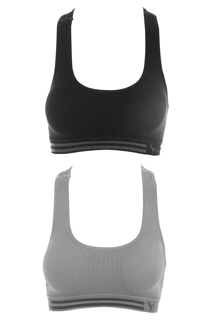 Buy YSoCool Set of 2 Women Padded Seamless Fitness Racerback Sports Bras  Black / Grey Online