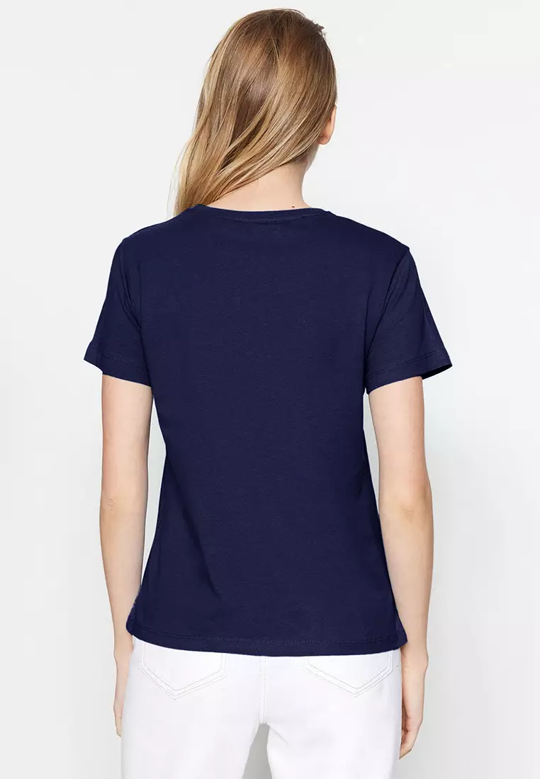 Claret Red-Navy Blue Basic Crew Neck 2-Pack Knitted T-Shirt