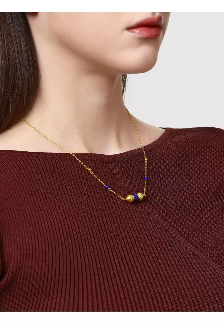 999 24K Solid Gold & Lapis Lazuli Necklace for Women 95613N