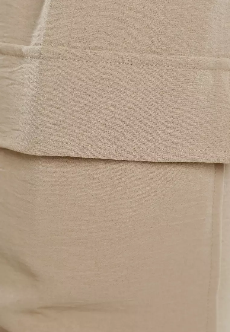 Celana Kargo Pinggang Serut Krem