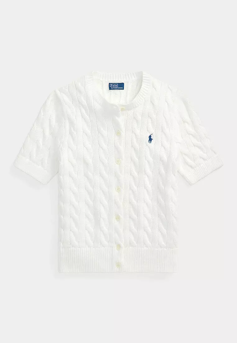 Cable-Knit Cotton Short-Sleeve Cardigan