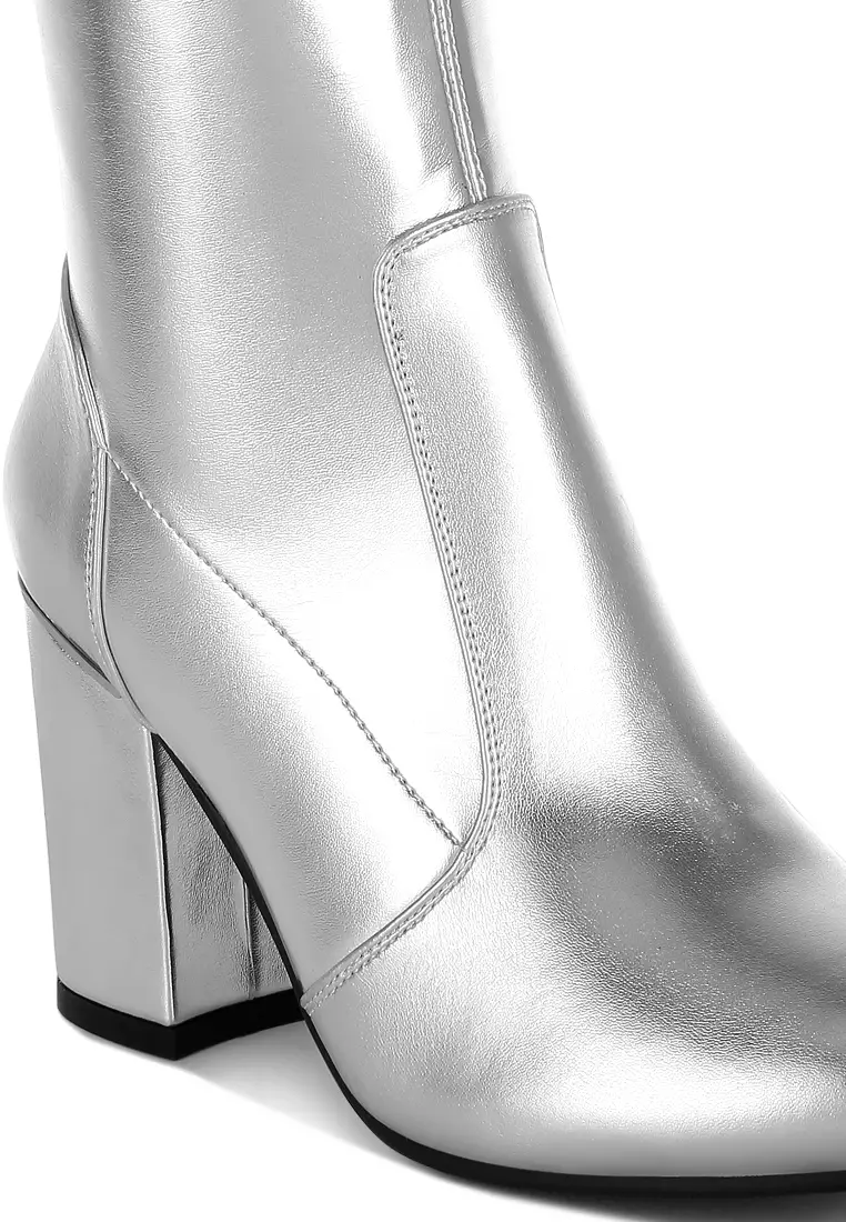 Metallic Pleather Long Boots in Silver
