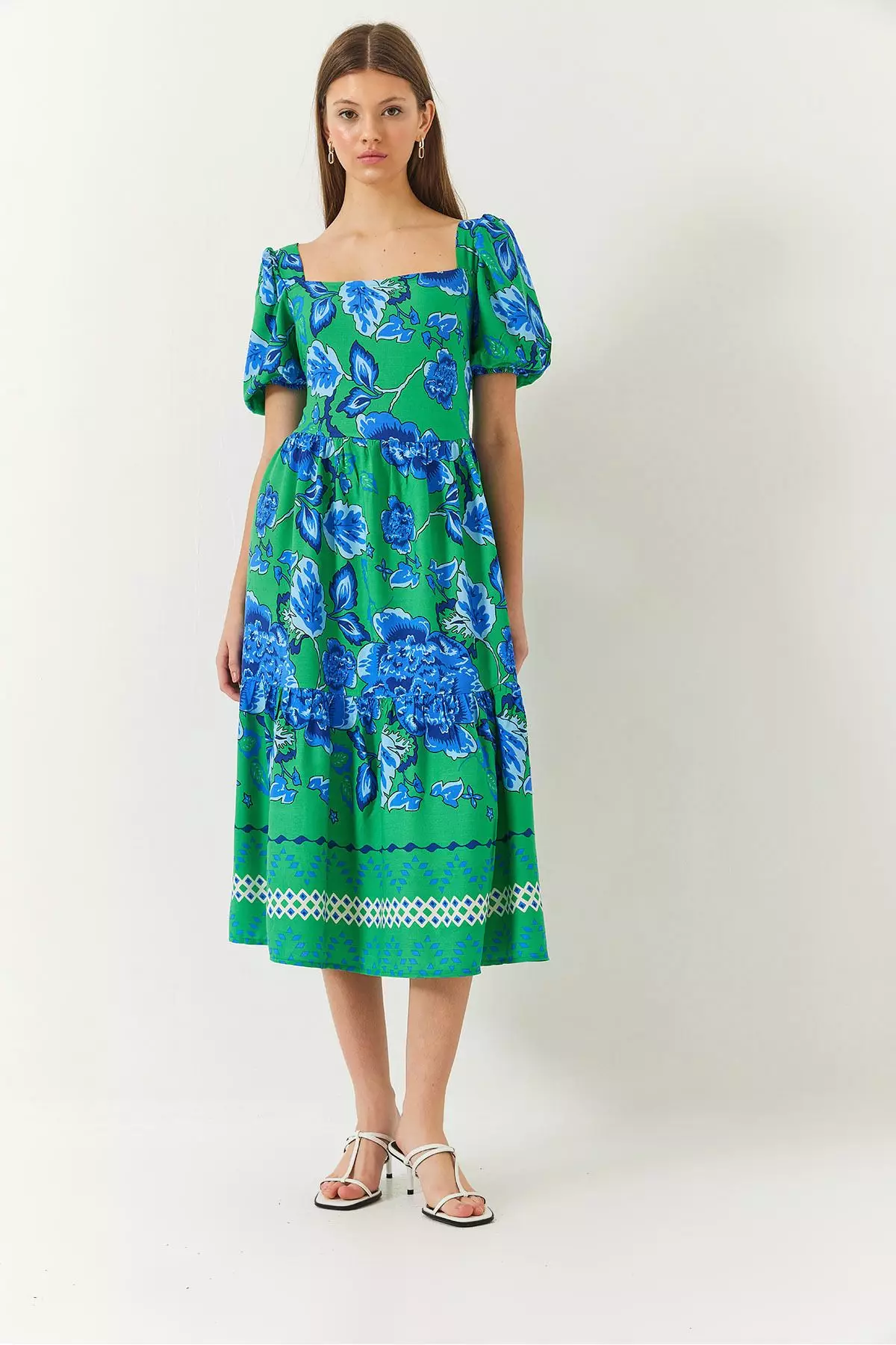 Women's Watermelon Sleeve Square Neck Patterned Tericotone Dress 60261412