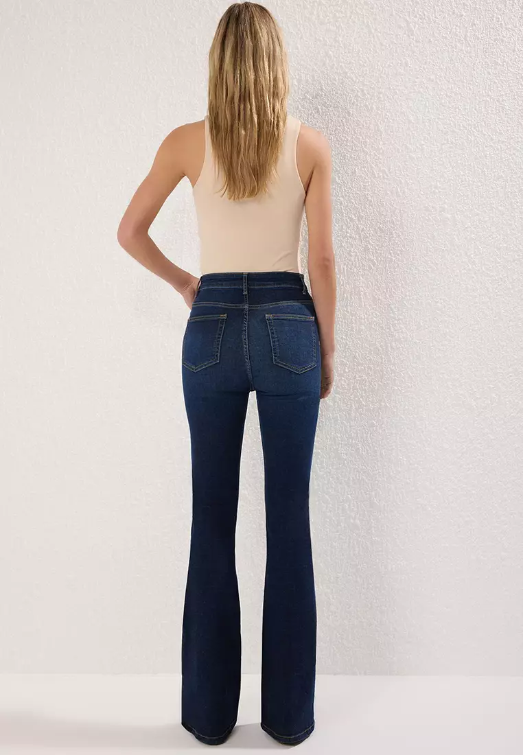 Dark Blue High Waist Flare Jeans Twoss25Je00052