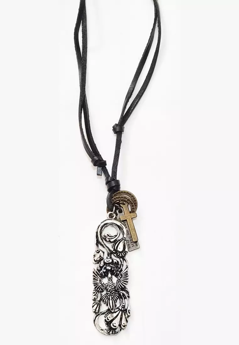 Hummingbird Leather Necklace Kalung Kulit Pria Black