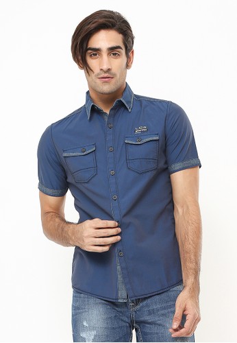Jual Lgs Slim Fit Kemeja Fashion Aksen Ring Kontras Warna Biru Original Zalora Indonesia