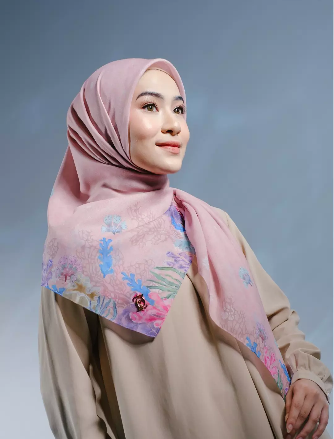 CASPIA Scarf Cream - Kerudung Hijab Segiempat Motif With BOX - Bahan Nesla - Ukuran 115x115