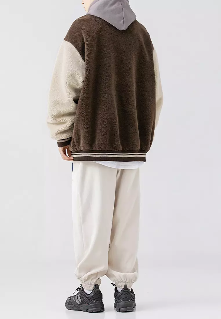 VANSA Unisex Lamb Fleece Contrast Baseball Jacket VCU-C5054