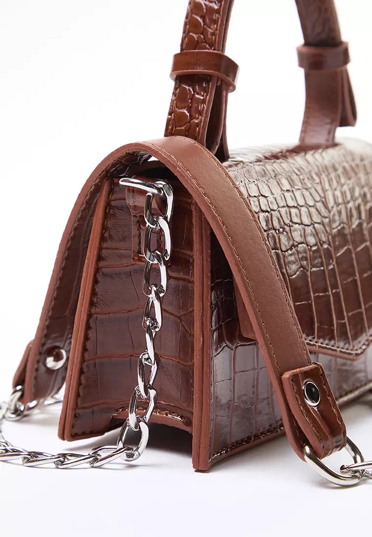 Croc-Effect Mini Crossbody Bag