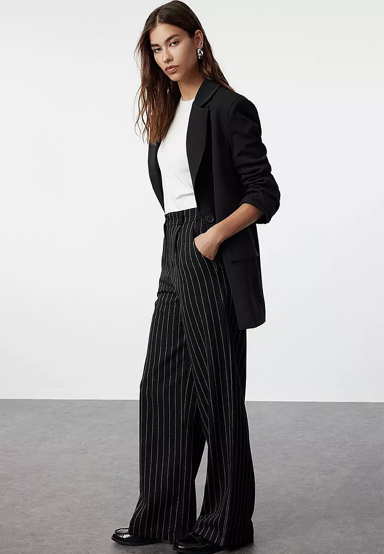 High Waist Wide Leg Striped Trousers