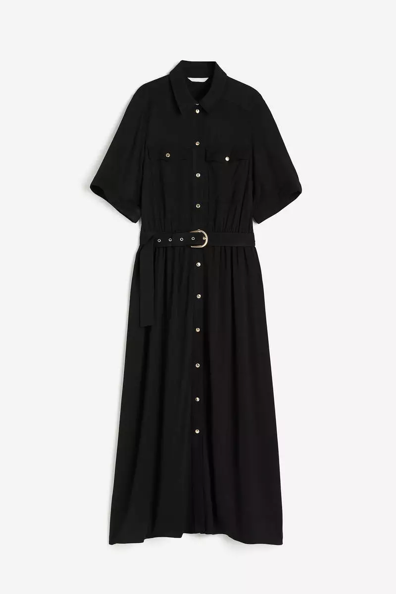 H&m black button up dress top