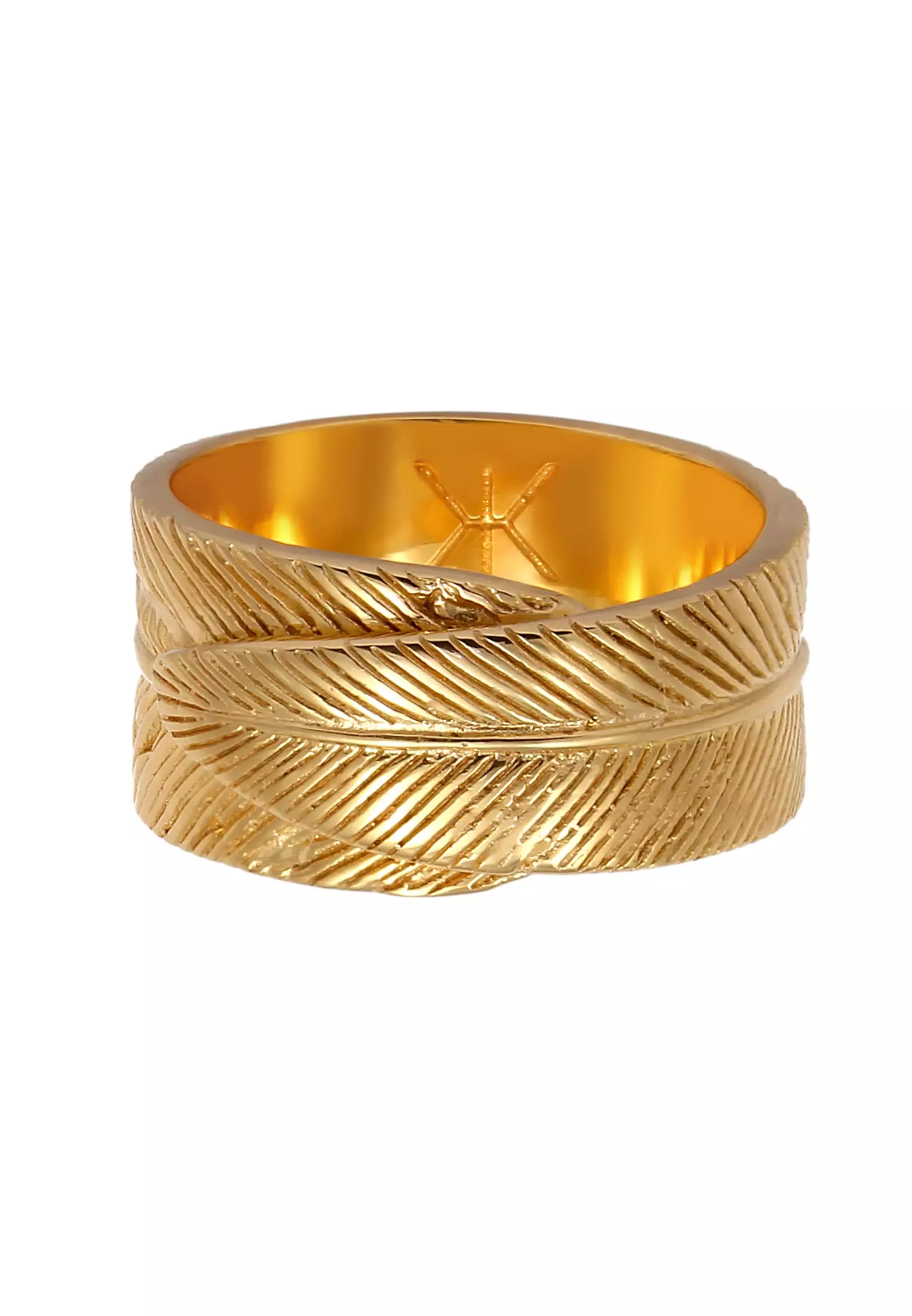 Men's Silver Feather Band Ring – Gold-Plated