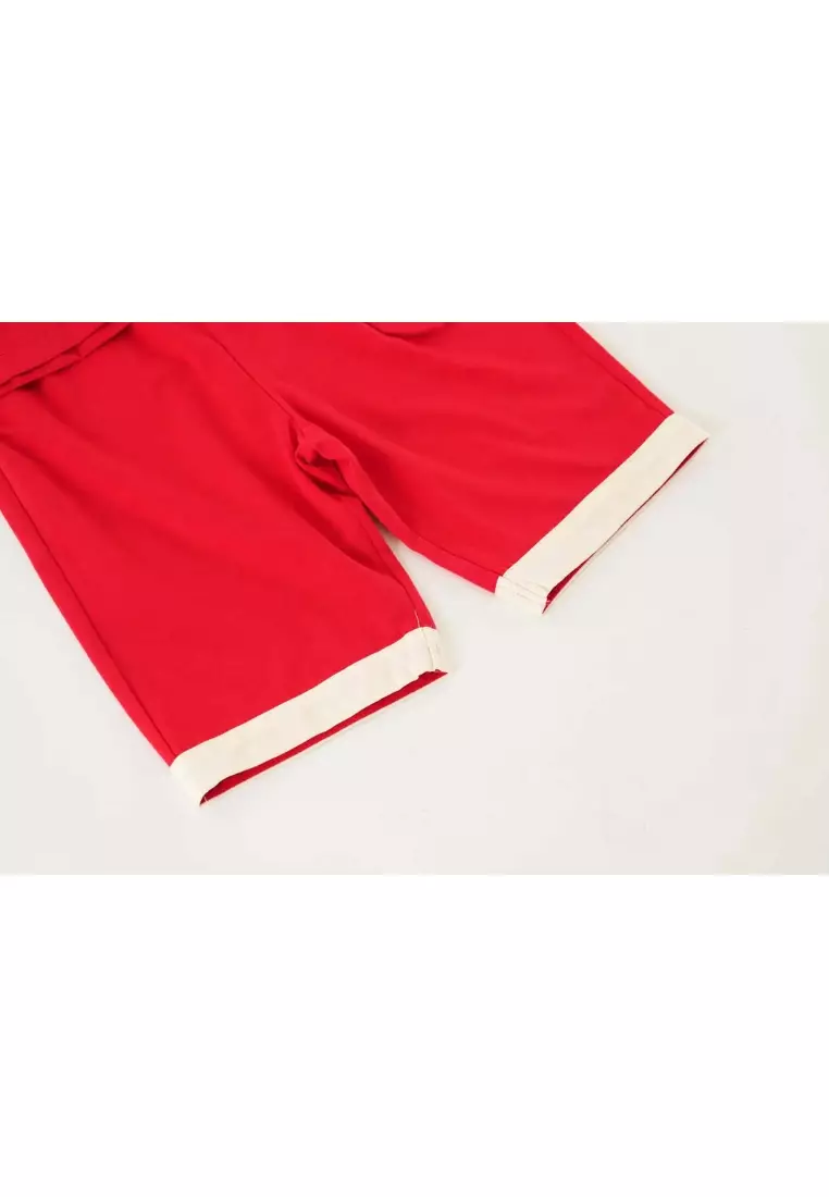 財富和諧紅色家庭裝金魚刺繡嬰兒男童唐裝漢服套装上衣與短褲春節中國拜年裝0835