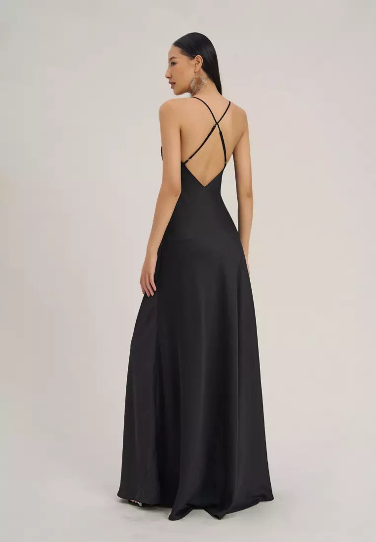 Solid Black Silk Maxi Dress