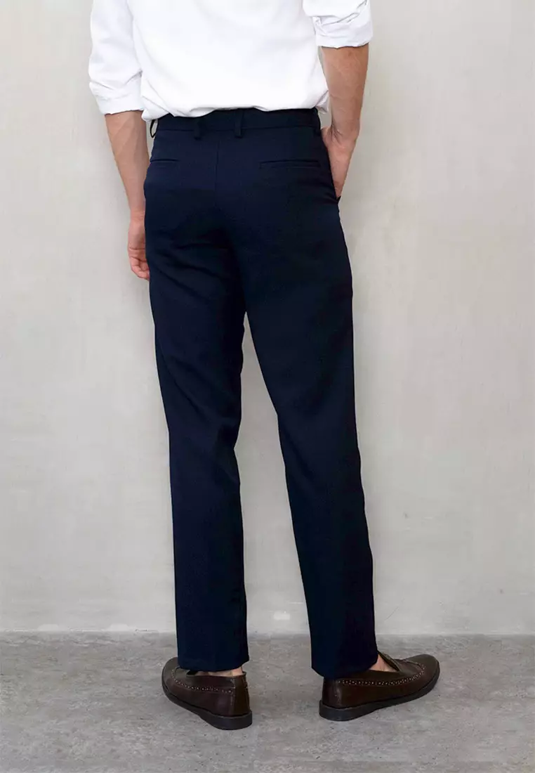 Houseofcuff Celana Bahan Formal kerja kantor polos Slim fit Big Size NAVY BLUE TROUSER