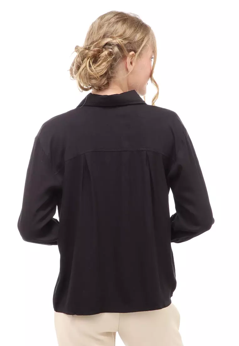Holly Kemeja Atasan Kasual Wanita Model Lengan Karet Material Twill rayon ORIGINAL - Black