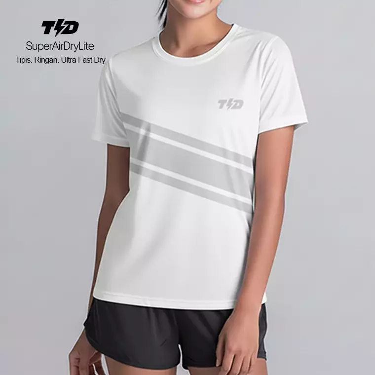 TDACTIVE Kaos Lari Running Tangan Pendek Wanita Superairdrylite - 3lines putih abu muda LSE90