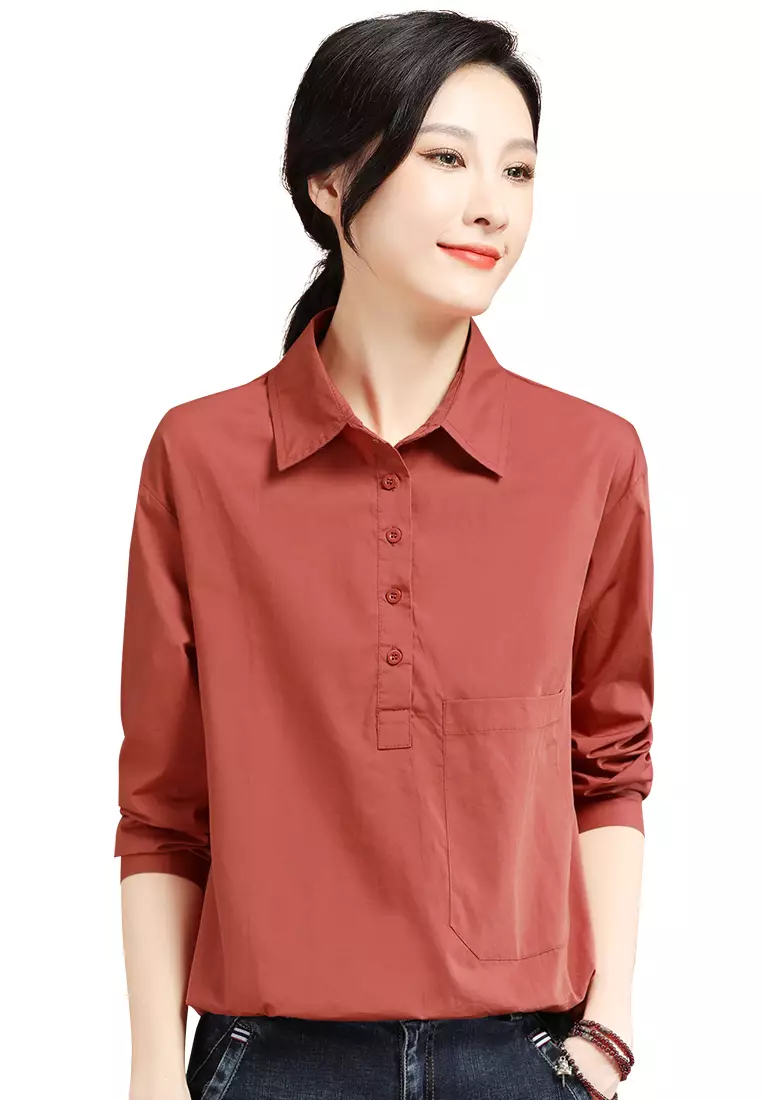 Buy A IN GIRLS Solid Color Lapel Long Sleeve Shirt Online ZALORA