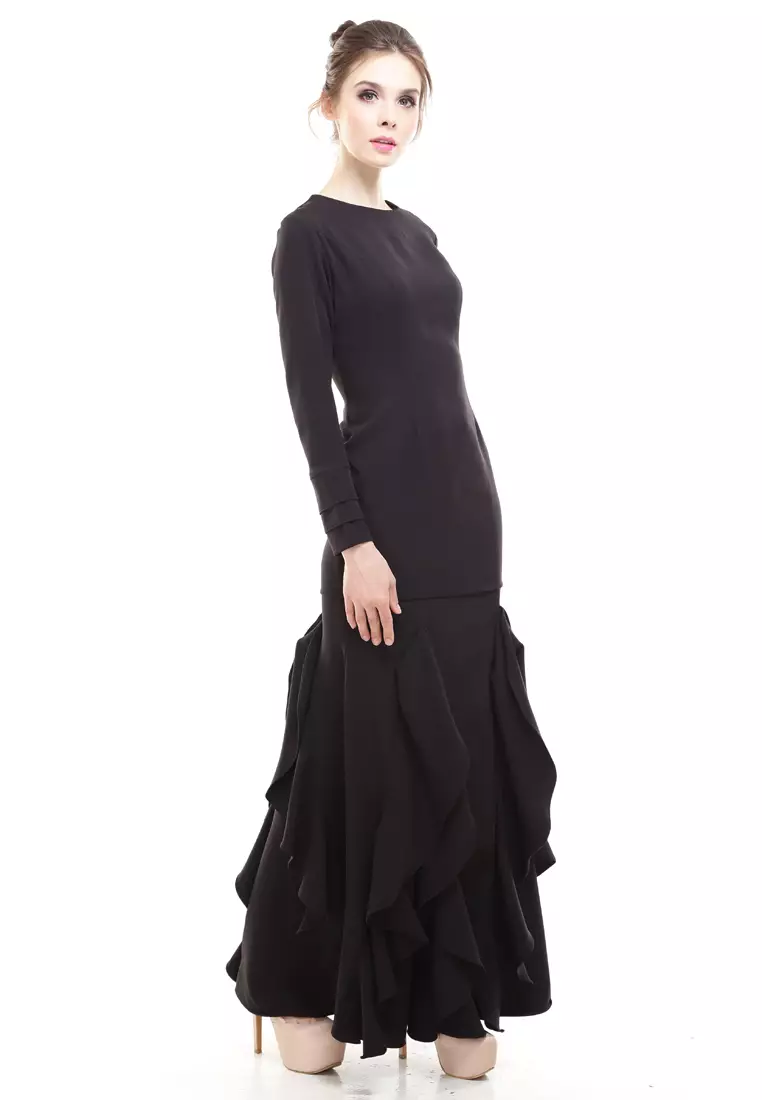 Zerra Kurung Modern Ruffle Skirt in Black