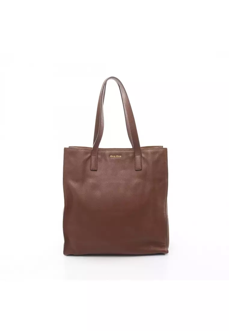 Pre-Loved MIU MIU Shoulder bag tote bag leather Brown MIU MIU