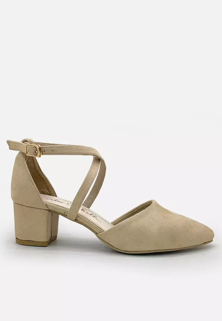 Ariana Pointed Toe Cross Sandal Block Heels