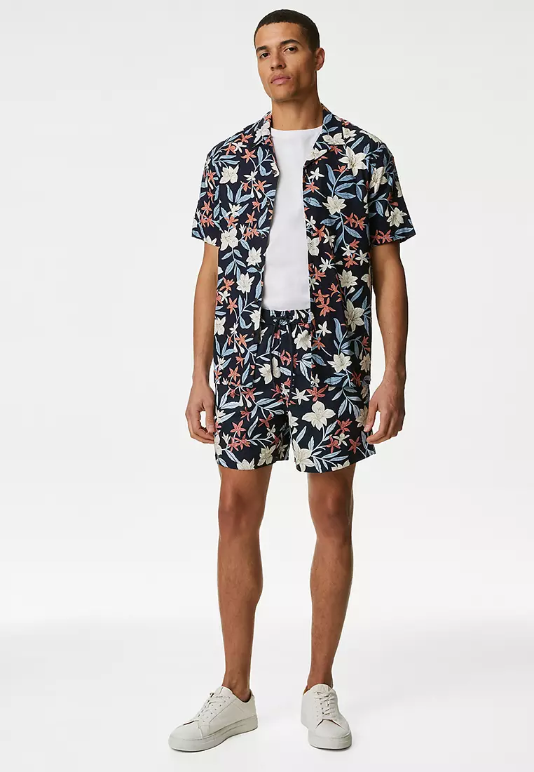 Easy Iron Linen Blend Hawaiian Printed Shirt