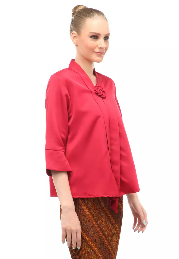 Elvia Kebaya Atasan Wanita Lengan Panjang Design Casual - Maroon
