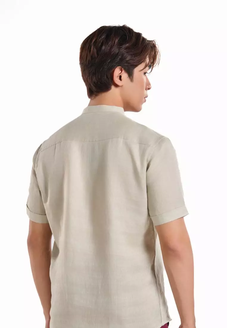 Men 's Mandarin Collar Linen Shirt