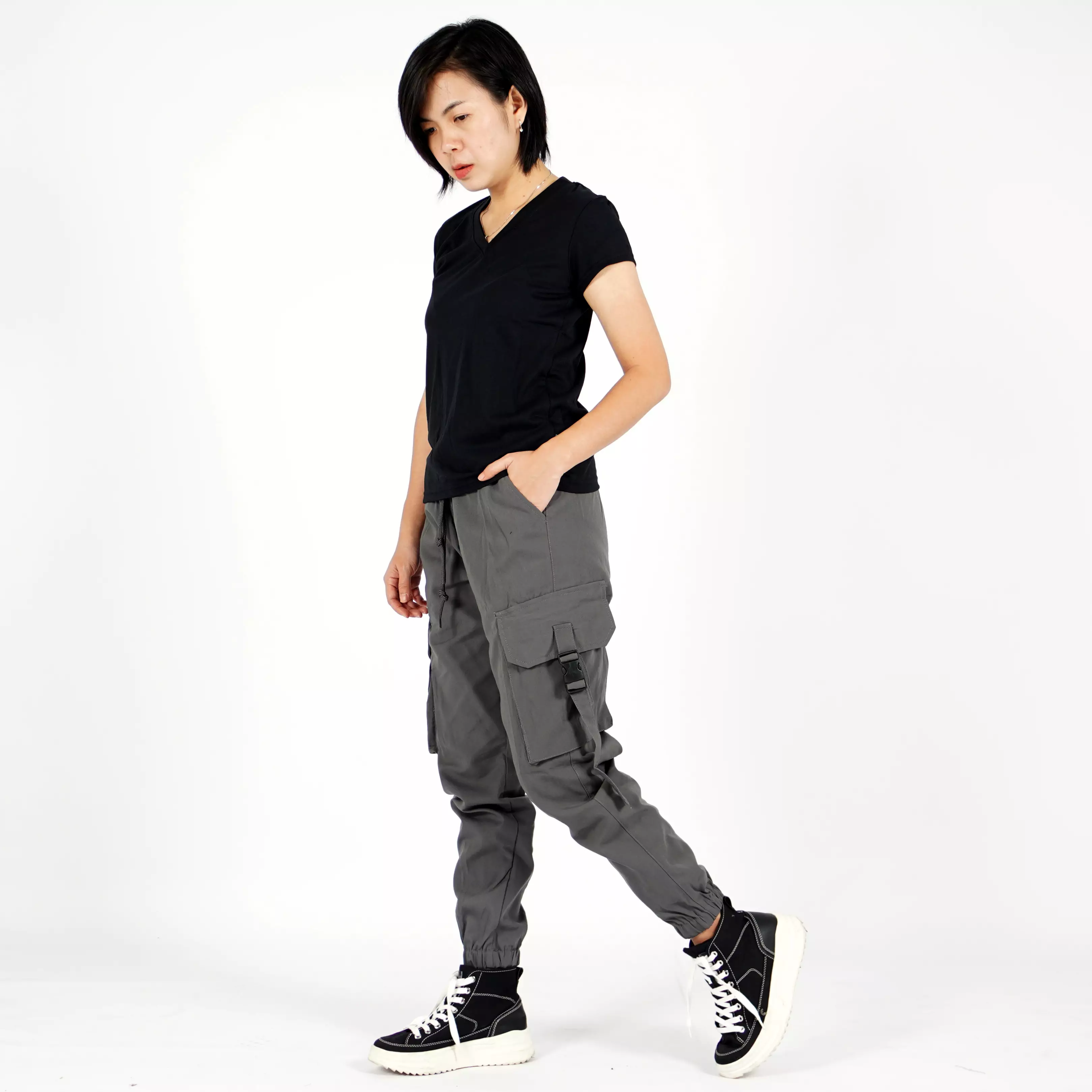 ARTHA Celana Hypebeast Celana Wanita Celana Cargo Jogger Pant - ABU